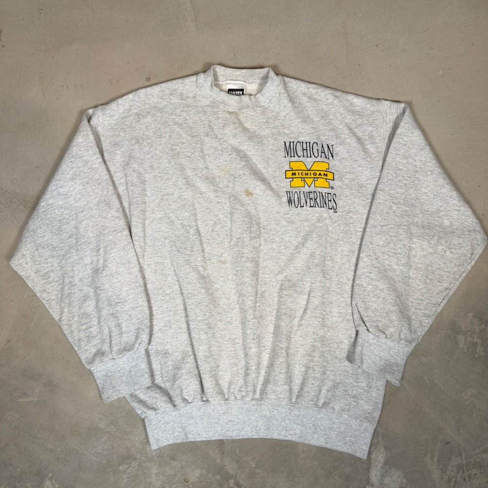 Vintage Tultex Michigan Wolverines Sweatshirt XL Heather Gray 90s USA Stains